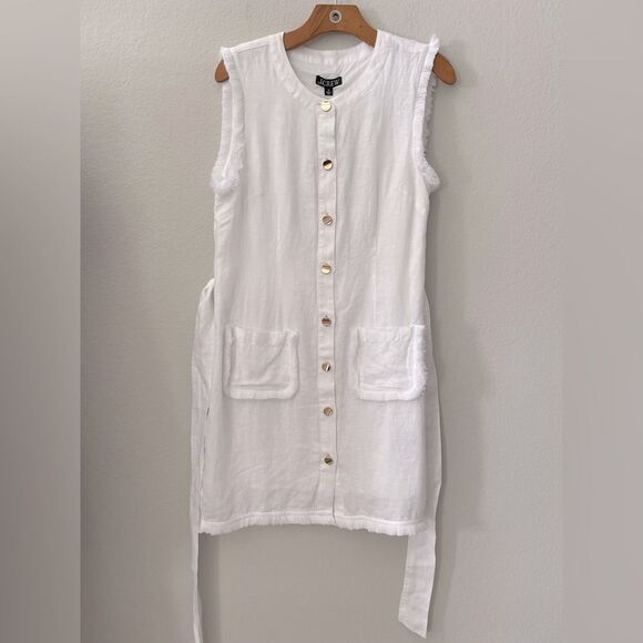 J.Crew Raw Hem Mini Shirtdress Linen White Belted Medium NWT - Picture 7 of 14